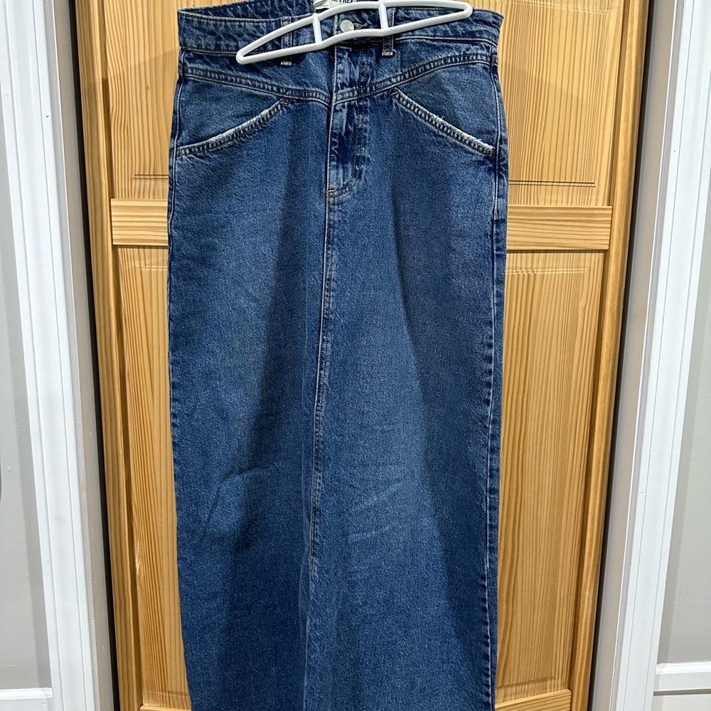 Free People Distressed Blue Denim Skirt